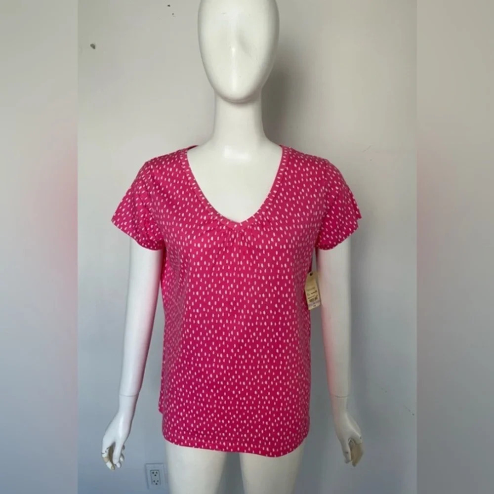 NWT St Johns Bay Women's Pink Polka Dots  T-Shirt Size L ( Petite) NWT